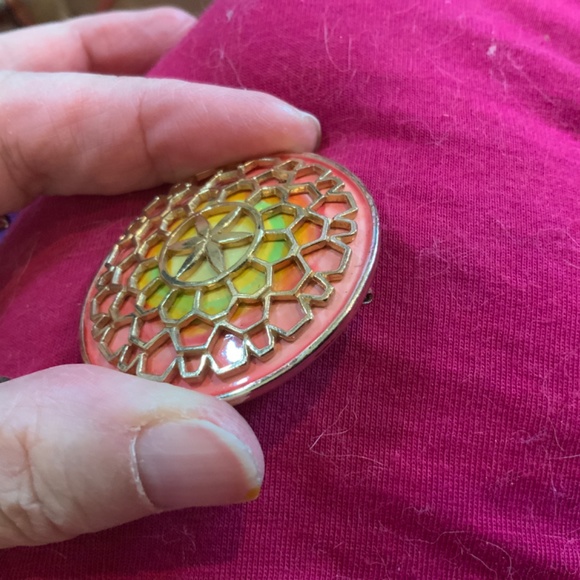 Hollycraft round orange & yellow gold-tone brooch and matching earrings P0001 - Picture 2 of 8